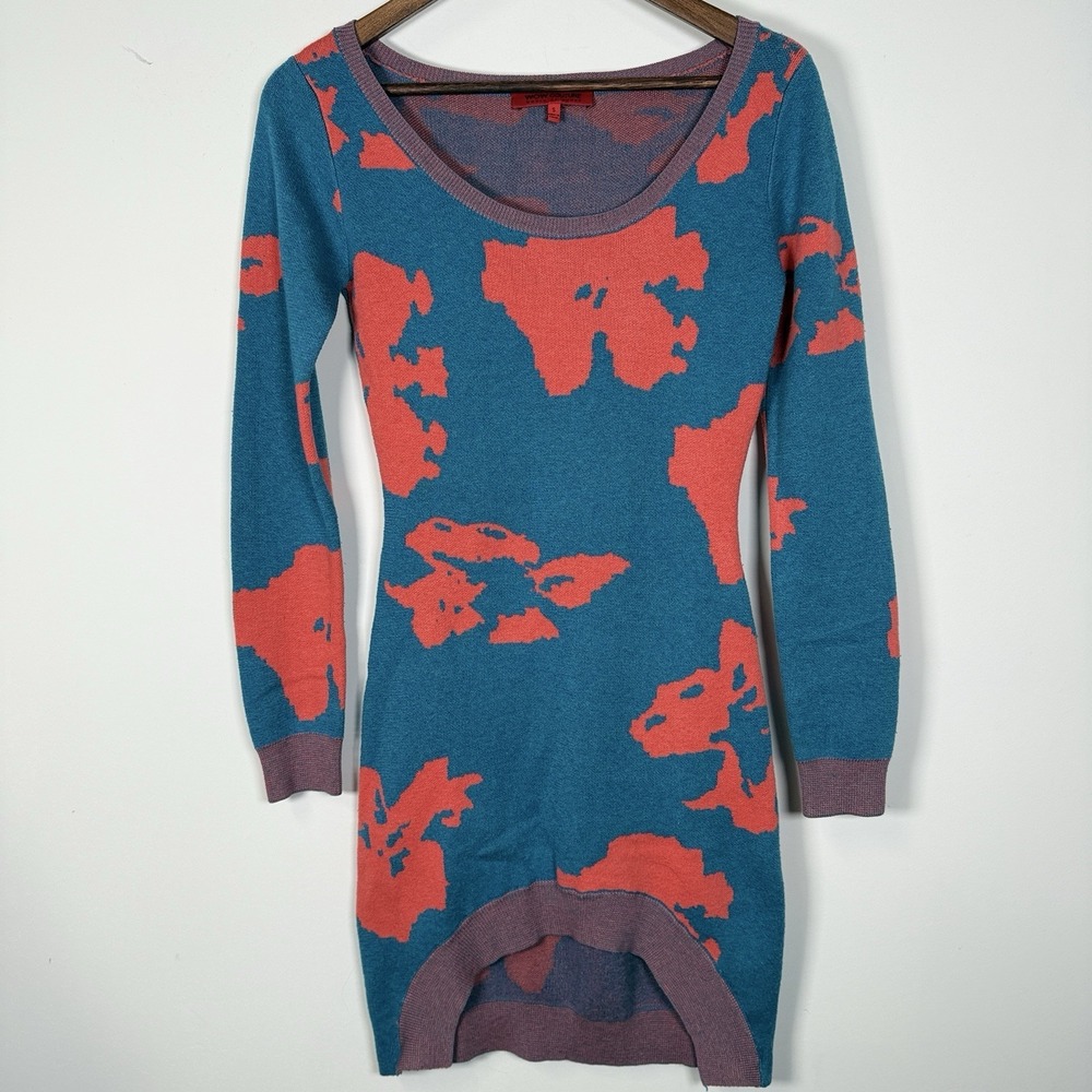 Women's WOW Couture Sweater Dress Long Sleeve Abstract‎ Blue Coral Size Small